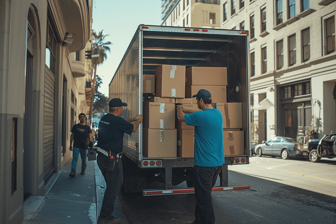 movers loading boxes into a box truck