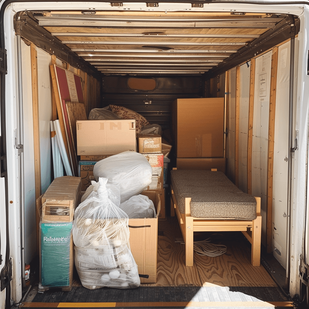 box truck full of furniture thats about to be moved